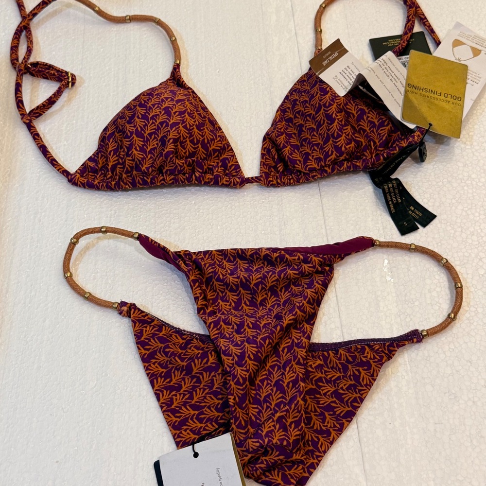 ViX Paula Hermanny Luri Plum Bikini Set S/XS Purple Orange Gold Hardware Brazil